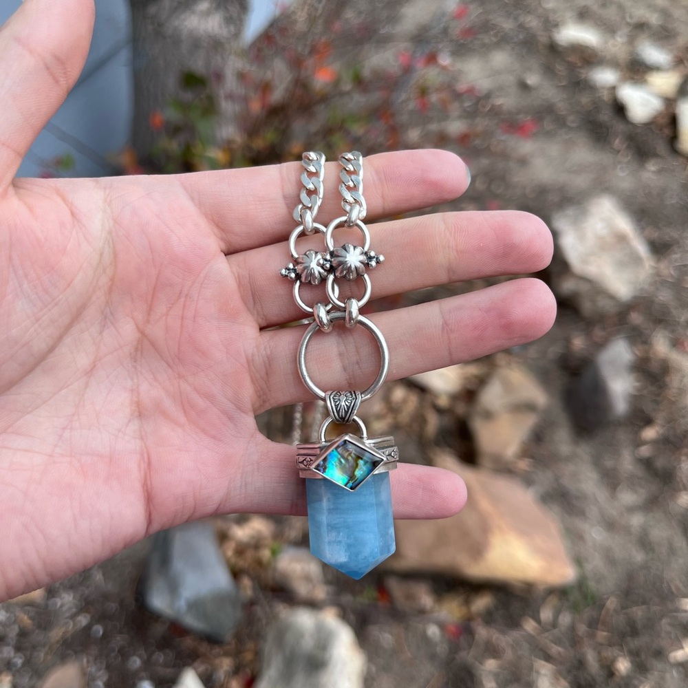Sterling Silver Aquamarine/Faceted Abalone necklace